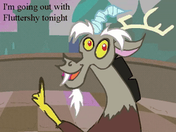Size: 640x480 | Tagged: safe, artist:great-5, discord, rarity, draconequus, pony, unicorn, squeezin' it, g4, animated, fart, female, funny, implied fluttershy, male, mare, music, shitposting, sound, text, wat, webm