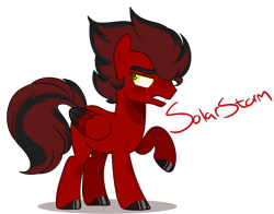 Size: 4360x3420 | Tagged: safe, artist:jewe1z, oc, oc only, oc:solarstorm shadow, pegasus, pony, colored hooves, colored wings, folded wings, frown, gradient wings, grimace, hoof polish, male, multicolored wings, pegasus oc, raised hoof, simple background, solo, stallion, transparent background, wings, yellow eyes