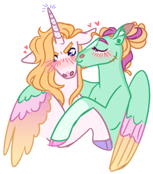 Size: 1050x1200 | Tagged: safe, artist:s0ftserve, prince blueblood, zephyr breeze, pony, g4, colored wings, gay, kissing, male, multicolored wings, ship:bluebreeze, shipping, simple background, transparent background, wings