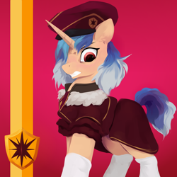 Size: 3000x3000 | Tagged: safe, artist:some_ponu, oc, oc:caramel marks, pony, unicorn, equestria at war mod, clothes, female, hat, high res, mare, socks, solo