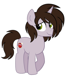 Size: 900x1013 | Tagged: safe, artist:saveraedae, oc, oc only, oc:jonatrot hoofington, pony, unicorn, brown mane, brown tail, colt, foal, full body, hooves, horn, looking offscreen, male, ponified, show accurate, simple background, smiling, solo, standing, tail, teenager, the mark side, transparent background, unicorn oc