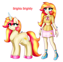 Size: 3516x3445 | Tagged: safe, artist:dazzlingmimi, brights brightly, human, pony, unicorn, equestria girls, g3, g4, equestria girls-ified, female, high res, human ponidox, self paradox, self ponidox, simple background, solo, transparent background