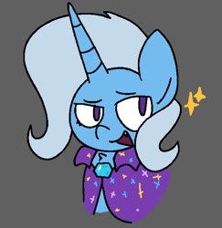 Size: 1172x1208 | Tagged: safe, artist:iron234, trixie, pony, unicorn, g4, cape, clothes, eyes open, female, gem, gray background, horn, mare, simple background, solo
