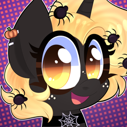 Size: 2000x2000 | Tagged: safe, artist:saveraedae, oc, oc only, pony, spider, unicorn, bust, choker, commission, female, freckles, hairclip, high res, mare, piercing, portrait, pumpkin, solo