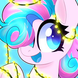 Size: 2000x2000 | Tagged: safe, artist:saveraedae, oc, oc only, oc:sweetie swirl, pony, bust, christmas, christmas lights, commission, feminine stallion, high res, holiday, lights, looking at you, not flurry heart, portrait, solo