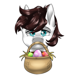 Size: 4000x4000 | Tagged: safe, artist:o-demonkill-o, oc, oc only, oc:markey malarkey, pony, basket, crossover, easter, easter egg, egg, holiday, male, ponified, simple background, solo, the mark side, transparent background