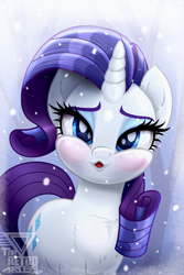 Size: 1992x2987 | Tagged: safe, artist:theretroart88, rarity, pony, unicorn, g4, beautiful, blushing, chest fluff, christmas, cute, female, holiday, looking at you, mare, open mouth, raribetes, snow, solo