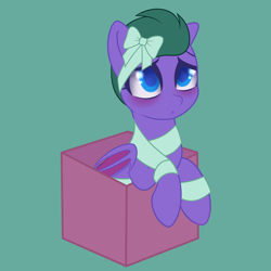 Size: 4000x4000 | Tagged: safe, artist:theriyelp, oc, oc only, oc:onyx spirit, bat pony, pony, box, commission, gradient background, male, pony in a box, simple background, solo, stallion, ych result