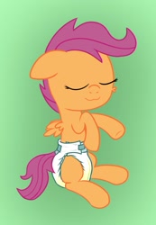 Size: 791x1145 | Tagged: safe, artist:cleverround, scootaloo, pegasus, pony, g4, :3, bedwetting, cute, cutealoo, diaper, female, fetish, filly, foal, non-baby in diaper, pissing, sleeping, solo, urine, wet diaper, wetting