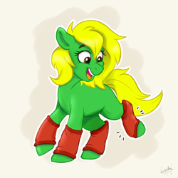 Size: 2000x2000 | Tagged: safe, artist:rutkotka, oc, oc only, oc:ashe, earth pony, pony, clothes, commission, cute, earth pony oc, female, high res, leg warmers, mare, open mouth, open smile, smiling, socks, solo