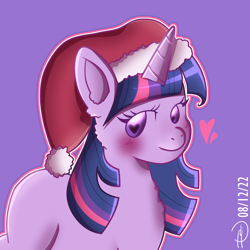 Size: 2500x2500 | Tagged: safe, artist:loohisgod27, twilight sparkle, alicorn, pony, g4, christmas, female, hat, heart, heart eyes, high res, holiday, santa hat, simple background, solo, twilight sparkle (alicorn), wingding eyes