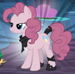 Size: 377x372 | Tagged: safe, gameloft, mean pinkie pie, pinkie pie, earth pony, pony, g4, my little pony: magic princess, the mean 6, bandana, clone, female, frown, leg wraps, mare, messy mane, tail, tail wrap, unamused