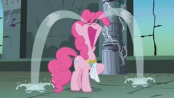 Size: 2560x1440 | Tagged: safe, screencap, pinkie pie, earth pony, pony, friendship is magic, g4, castle of the royal pony sisters, crying, cute, element of laughter, eyes closed, female, male, ocular gushers, open mouth, pinkie cry, solo, tissue