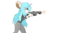 Size: 3840x2160 | Tagged: safe, artist:straighttothepointstudio, oc, oc only, unicorn, anthro, g5, angry, anthro oc, assault rifle, clothes, digital art, ear fluff, female, gears of war, gritted teeth, gun, high res, long hair, magic, rifle, simple background, solo, teeth, transparent background, visor, weapon