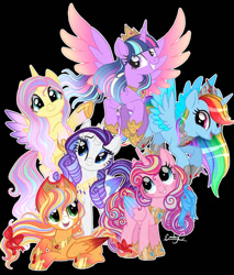 Size: 826x968 | Tagged: safe, artist:emilychristman, applejack, fluttershy, pinkie pie, rainbow dash, rarity, twilight sparkle, alicorn, pony, g4, alicorn six, alicornified, applecorn, everyone is an alicorn, fluttercorn, mane six, mane six alicorns, pinkiecorn, race swap, rainbowcorn, raricorn, twilight sparkle (alicorn), xk-class end-of-the-world scenario