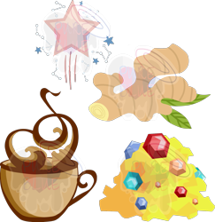 Size: 1699x1750 | Tagged: safe, artist:pure-blue-heart, coffee cup, commission, cup, cutie mark, ginger root, gold, jewels, no pony, simple background, stars, transparent background