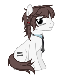 Size: 3640x4490 | Tagged: safe, artist:equestria secret guard, oc, oc only, oc:正负等式, earth pony, pony, bags under eyes, clothes, earth pony oc, equal cutie mark, looking back, necktie, simple background, sitting, solo, thinking, transparent background, vector