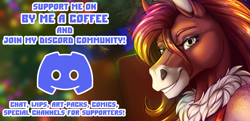 Size: 1400x678 | Tagged: safe, artist:sunny way, horse, anthro, advertisement, christmas, comic, commission, community, discord (program), female, finished commission, hoers, holiday, promotion, solo, support, traditional art