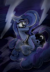 Size: 894x1280 | Tagged: safe, artist:halfaman, princess luna, earth pony, pony, g4, abstract background, cloud, colored sketch, lightning, solo