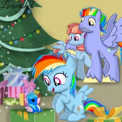 Size: 1300x1300 | Tagged: safe, artist:mlplary6, bow hothoof, rainbow dash, windy whistles, pegasus, pony, g4, christmas, christmas tree, doll, female, filly, filly rainbow dash, foal, happy, hearth's warming eve, holiday, male, mare, present, smiling, stallion, toy, tree, wonderbolts, younger