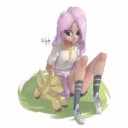 Size: 4000x4000 | Tagged: safe, artist:haku nichiya, fluttershy, human, pegasus, pony, g4, converse, duo, female, human ponidox, humanized, self paradox, self ponidox, shoes