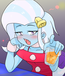 Size: 640x740 | Tagged: safe, artist:batipin, trixie, human, equestria girls, g4, alcohol, blushing, christmas, drunk, drunk trixie, female, holiday, open mouth, solo