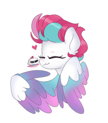 Size: 1937x2206 | Tagged: safe, artist:泽虹sunbow, zipp storm, pegasus, pony, g5, adorazipp, colored wings, cute, drone, eyes closed, female, heart, mare, multicolored wings, simple background, smiling, solo, transparent background, wings