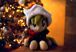 Size: 1700x1162 | Tagged: safe, artist:meplushyou, oc, oc only, oc:pixie, pony, christmas, christmas tree, hat, holiday, irl, not derpy, photo, plushie, solo, tree