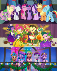 Size: 1920x2400 | Tagged: safe, alternate version, edit, edited screencap, editor:itsmgh1203, screencap, applejack, fluttershy, hitch trailblazer, izzy moonbow, pinkie pie, pipp petals, rainbow dash, rarity, sci-twi, spike, starlight glimmer, sunny starscout, sunset shimmer, twilight sparkle, zipp storm, alicorn, dragon, earth pony, human, pegasus, pony, unicorn, a hearth's warming tail, equestria girls, equestria girls specials, g4, g5, my little pony equestria girls: better together, my little pony equestria girls: holidays unwrapped, my little pony: make your mark, my little pony: make your mark chapter 3, o come all ye squashful, season 6, winter wishday, spoiler:g5, spoiler:winter wishday, 3d, ^^, applejack's hat, bipedal, canterlot high, christmas, clothes, cornucopia costumes, cowboy hat, crystal brighthouse, cute, dashabetes, eyes closed, female, hat, hearth's warming eve is here once again, holiday, humane five, humane seven, humane six, jackabetes, mane five, mane seven, mane six, mare, night, open mouth, open smile, raribetes, shoes, smiling, twilight sparkle (alicorn), twilight's castle