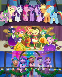 Size: 1920x2400 | Tagged: safe, alternate version, edit, edited screencap, editor:itsmgh1203, screencap, applejack, fluttershy, hitch trailblazer, izzy moonbow, pinkie pie, pipp petals, rainbow dash, rarity, sci-twi, spike, starlight glimmer, sunny starscout, sunset shimmer, twilight sparkle, zipp storm, alicorn, dragon, earth pony, human, pegasus, pony, unicorn, a hearth's warming tail, equestria girls, equestria girls specials, g4, g5, my little pony equestria girls: better together, my little pony equestria girls: holidays unwrapped, my little pony: make your mark, o come all ye squashful, season 6, winter wishday, spoiler:g5, 3d, ^^, applejack's hat, bipedal, canterlot high, christmas, clothes, cornucopia costumes, cowboy hat, crystal brighthouse, cute, dashabetes, eyes closed, female, hat, hearth's warming eve is here once again, holiday, humane five, humane seven, humane six, jackabetes, mane five, mane seven, mane six, mare, night, open mouth, open smile, raribetes, shoes, smiling, twilight sparkle (alicorn), twilight's castle