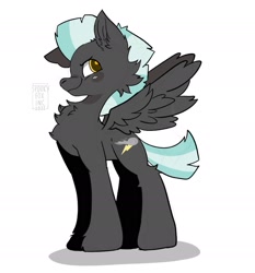 Size: 1674x1798 | Tagged: safe, artist:spookyfoxinc, thunderlane, pegasus, pony, g4, cheek fluff, chest fluff, ear fluff, male, simple background, smiling, solo, spread wings, stallion, white background, wings