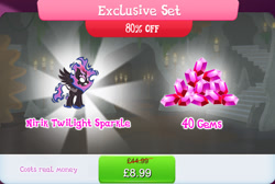 Size: 1268x853 | Tagged: safe, gameloft, twilight sparkle, kirin, nirik, winged kirin, g4, my little pony: magic princess, bundle, cloven hooves, costs real money, english, fangs, female, fire, gem, horn, kirin twilight, kirin-ified, mane of fire, mobile game, numbers, sale, solo, species swap, spread wings, text, twilight sparkle (alicorn), wings