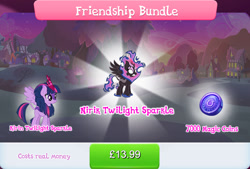 Size: 1267x857 | Tagged: safe, gameloft, twilight sparkle, alicorn, kirin, nirik, pony, winged kirin, g4, my little pony: magic princess, bundle, cloven hooves, costs real money, duality, english, fangs, female, fire, friendship bundle, horn, kirin twilight, kirin-ified, magic coins, mane of fire, mobile game, numbers, sale, solo, species swap, spread wings, text, twilight sparkle (alicorn), wings