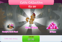 Size: 1261x856 | Tagged: safe, gameloft, fern flare, flashfire, kirin, g4, my little pony: magic princess, bundle, bush, cloven hooves, comic book, costs real money, cutie collection, english, female, gem, horn, mobile game, numbers, pencil, sale, solo, text