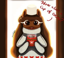 Size: 2623x2400 | Tagged: safe, artist:tazool, pony, chocolate, christmas, cocoa cookie, cookie run, female, food, high res, holiday, hot chocolate, looking at you, mare, ponified, solo