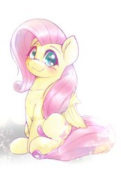 Size: 1668x2388 | Tagged: safe, artist:kurogewapony, fluttershy, pegasus, pony, g4, :3, blushing, cute, happy, looking at you, shyabetes, simple background, smiling, smiling at you, solo, white background