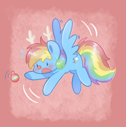 Size: 2873x2883 | Tagged: safe, artist:typhwosion, rainbow dash, pegasus, pony, g4, antlers, bauble, christmas, christmas ornament, cute, cute little fangs, dashabetes, decoration, fangs, high res, holiday, red nose, reindeer dash, solo