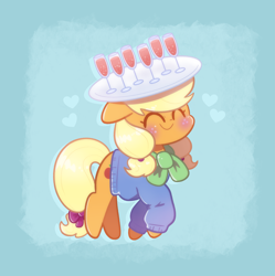 Size: 2873x2883 | Tagged: safe, artist:typhwosion, applejack, earth pony, pony, g4, ^^, champagne glass, clothes, cute, eyes closed, head carry, high res, jackabetes, simple background, smiling, solo, sweater