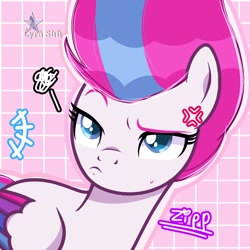 Size: 1280x1280 | Tagged: safe, artist:vanillapie10, zipp storm, pegasus, pony, g4, g5, adorazipp, angry, base used, cross-popping veins, cute, emanata, female, g5 to g4, generation leap, madorable, mare, pouting, solo