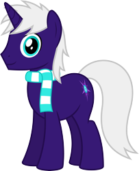 Size: 4000x4928 | Tagged: safe, artist:parclytaxel, oc, oc only, oc:night blaze, pony, unicorn, 2023 community collab, derpibooru community collaboration, .svg available, absurd resolution, clothes, commission, looking at you, male, scarf, simple background, smiling, solo, stallion, striped scarf, transparent background, vector