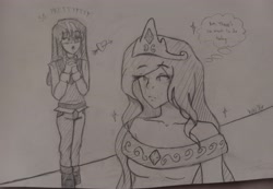 Size: 4608x3183 | Tagged: safe, artist:woopwoop36red, princess celestia, twilight sparkle, human, g4, female, humanized, lesbian, ship:twilestia, shipping, sketch, text