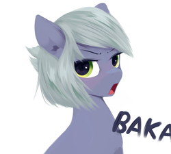 Size: 1238x1112 | Tagged: safe, alternate version, artist:some_ponu, limestone pie, earth pony, pony, g4, baka, bust, female, limetsun pie, looking at you, mare, open mouth, portrait, simple background, solo, tsundere, white background