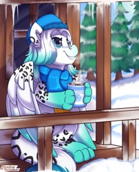 Size: 2100x2600 | Tagged: safe, artist:shadowreindeer, oc, oc only, oc:cold front, pony, clothes, commission, high res, scarf, wings, winter