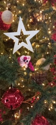 Size: 1800x4000 | Tagged: safe, artist:casquitos kawaii, pinkie pie, earth pony, pony, g4, amigurumi, christmas, christmas lights, christmas tree, crochet, holiday, irl, photo, plushie, solo, tree