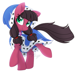 Size: 1280x1197 | Tagged: safe, artist:angellightyt, oc, oc only, oc:macdolia, earth pony, pony, cloak, clothes, pigtails, simple background, smiling, solo, transparent background, twintails