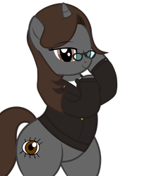 Size: 4600x5037 | Tagged: safe, artist:mrvector, oc, oc only, oc:sonata, pony, unicorn, absurd resolution, bipedal, clothes, cute, eyes closed, female, glasses, hind legs, mare, one eye closed, simple background, smiling, solo, suit, transparent background, vector, wide hips, wink