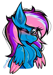 Size: 422x596 | Tagged: safe, artist:conflei, oc, pegasus, pony, colored wings, ear fluff, eyelashes, female, heart, heart eyes, mare, one eye closed, pegasus oc, simple background, solo, transparent background, two toned wings, wingding eyes, wings, wink
