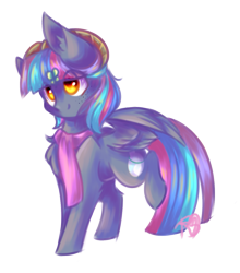 Size: 1091x1239 | Tagged: safe, artist:prettyshinegp, oc, oc only, pony, clothes, female, horns, mare, scarf, signature, simple background, smiling, solo, transparent background, wings