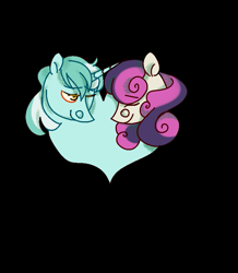 Size: 779x893 | Tagged: safe, artist:lanternik, bon bon, lyra heartstrings, sweetie drops, earth pony, pony, unicorn, g4, black background, bust, female, heart, lesbian, mare, one eye closed, ship:lyrabon, shipping, simple background, smiling, wink