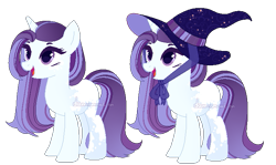 Size: 691x411 | Tagged: safe, artist:dammmnation, oc, oc only, pony, unicorn, base used, duo, female, hat, horn, mare, simple background, smiling, transparent background, unicorn oc, witch hat